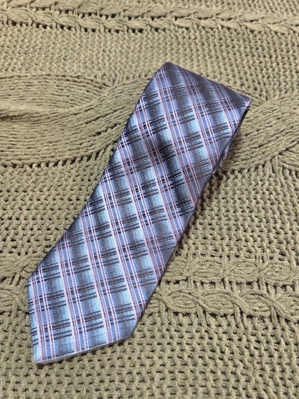 Murano Neck Tie Checkered Plaid Blue Green